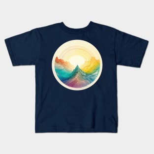 Colorful Mountain Sunrise Line Art Kids T-Shirt